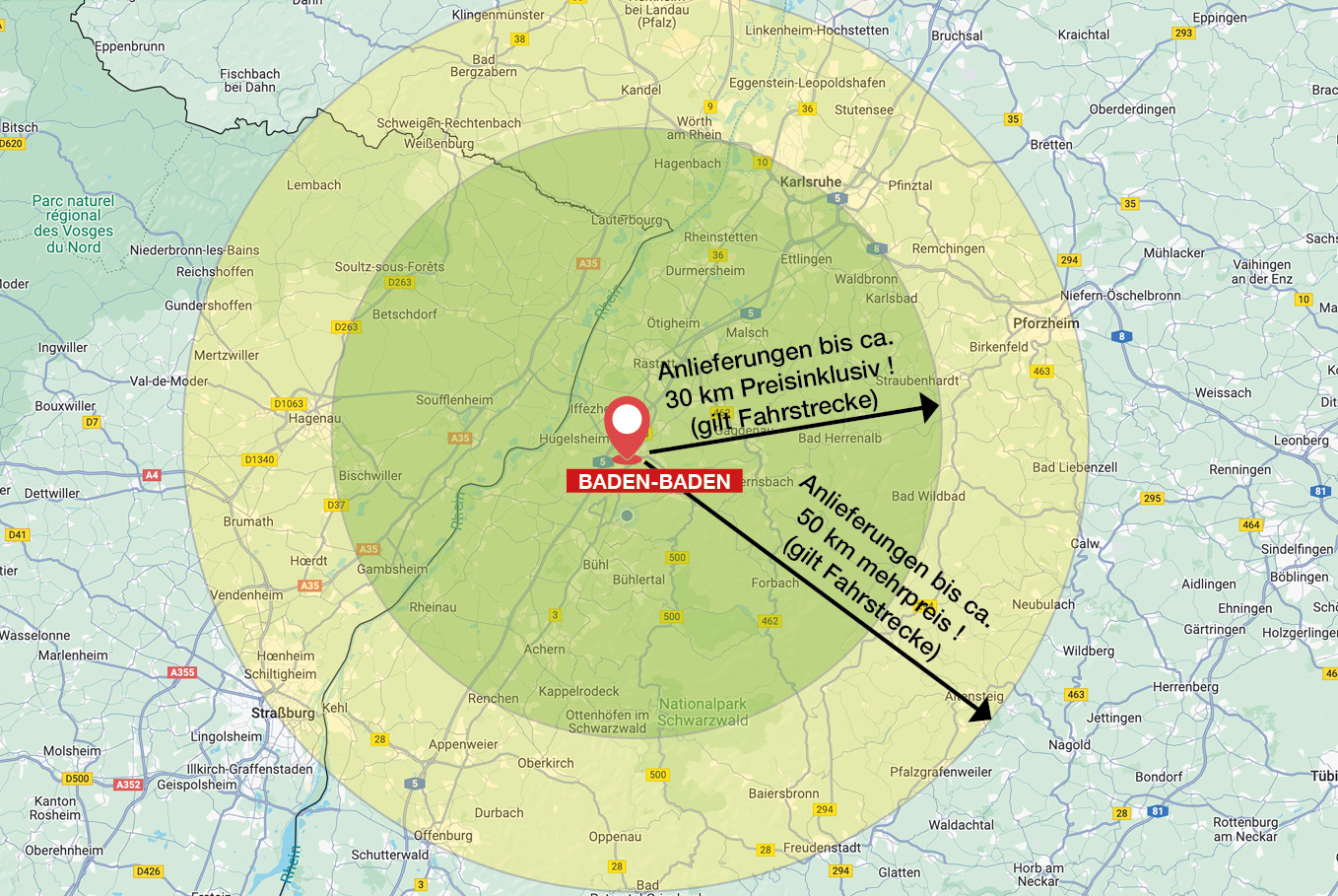 Brennholz Lieferzonen-Karte